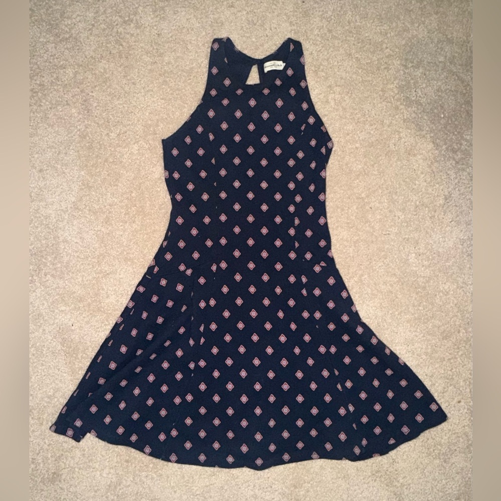 Abercrombie & Fitch Navy Sleeveless Diamond-Print Fit & Flare Dress